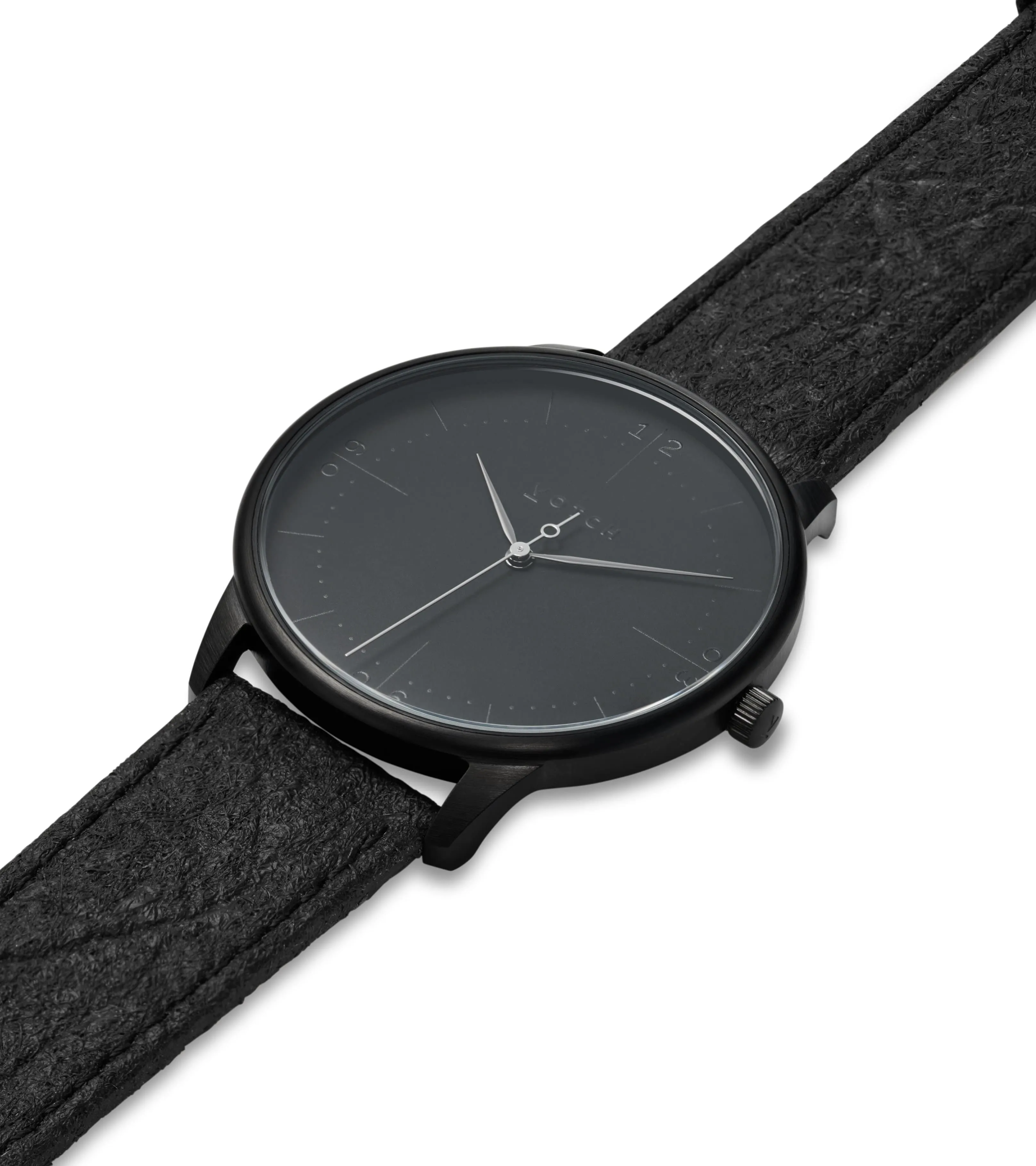 Aalto Watch with Black Dial | Black Piñatex Vegan Leather Strap