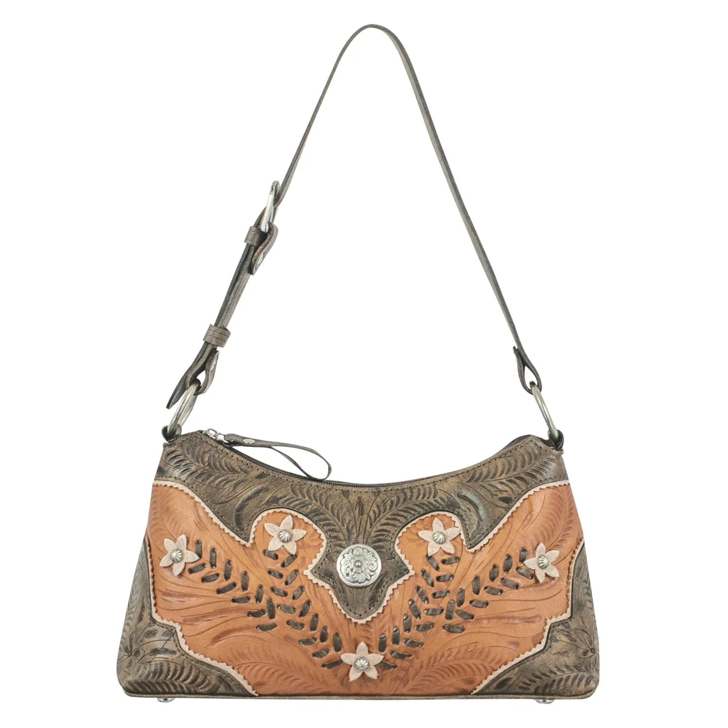 American West Womens Desert Wildflower Hobo Natural Tan Leather Handbag Bag