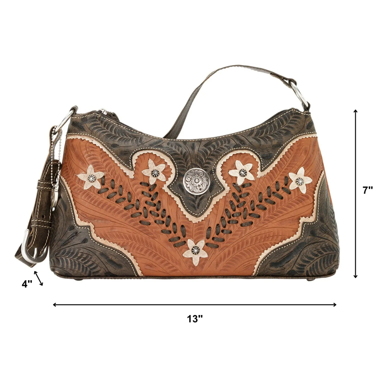 American West Womens Desert Wildflower Hobo Natural Tan Leather Handbag Bag