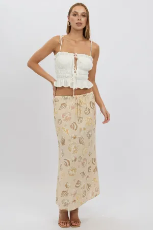 Beige Abstract Midaxi Skirt Relaxed Fit Elastic Waist