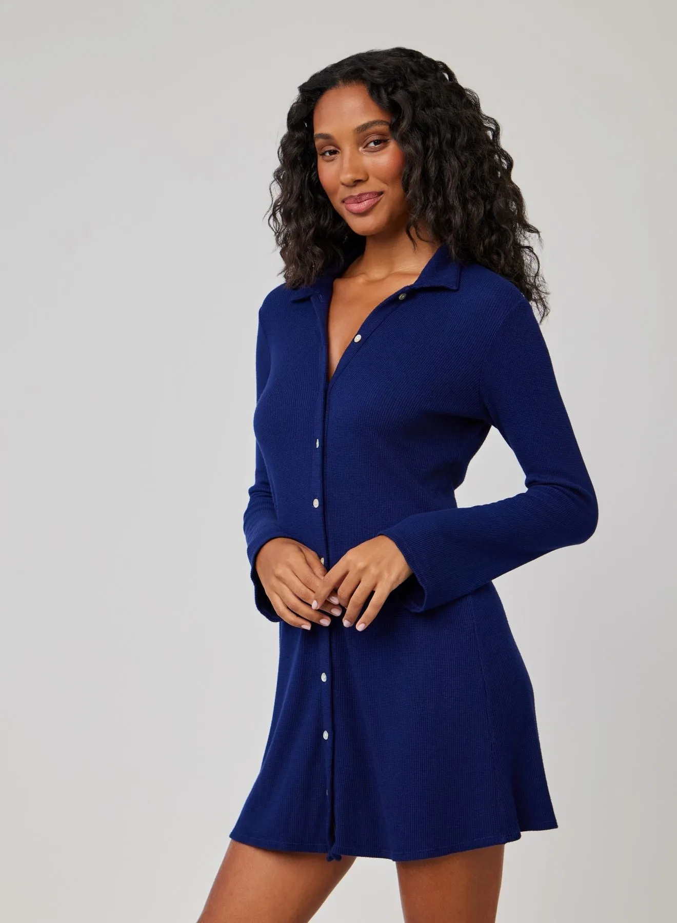 Bell Sleeve Mini Shirt Dress - Navy Coast