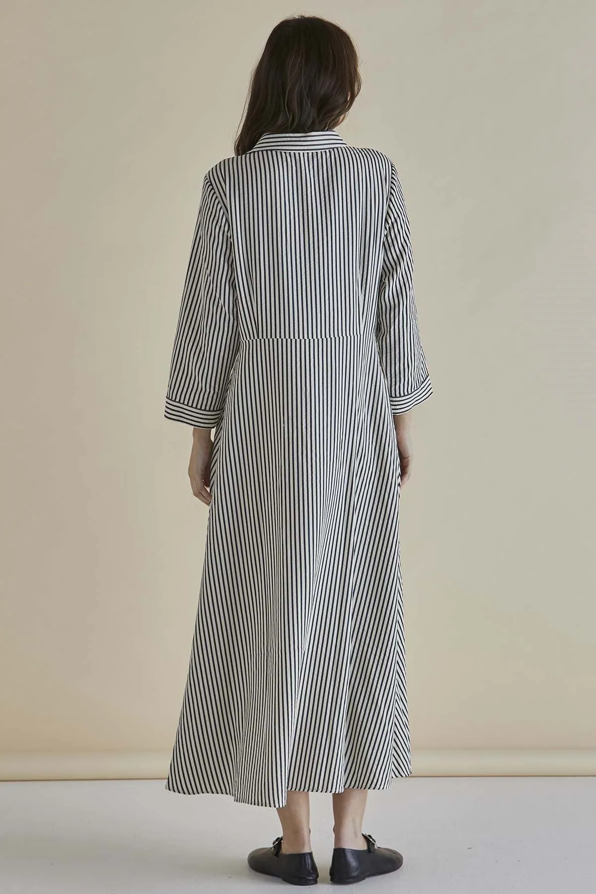 Betty Basics Crinkle Dress Black/White Stripe