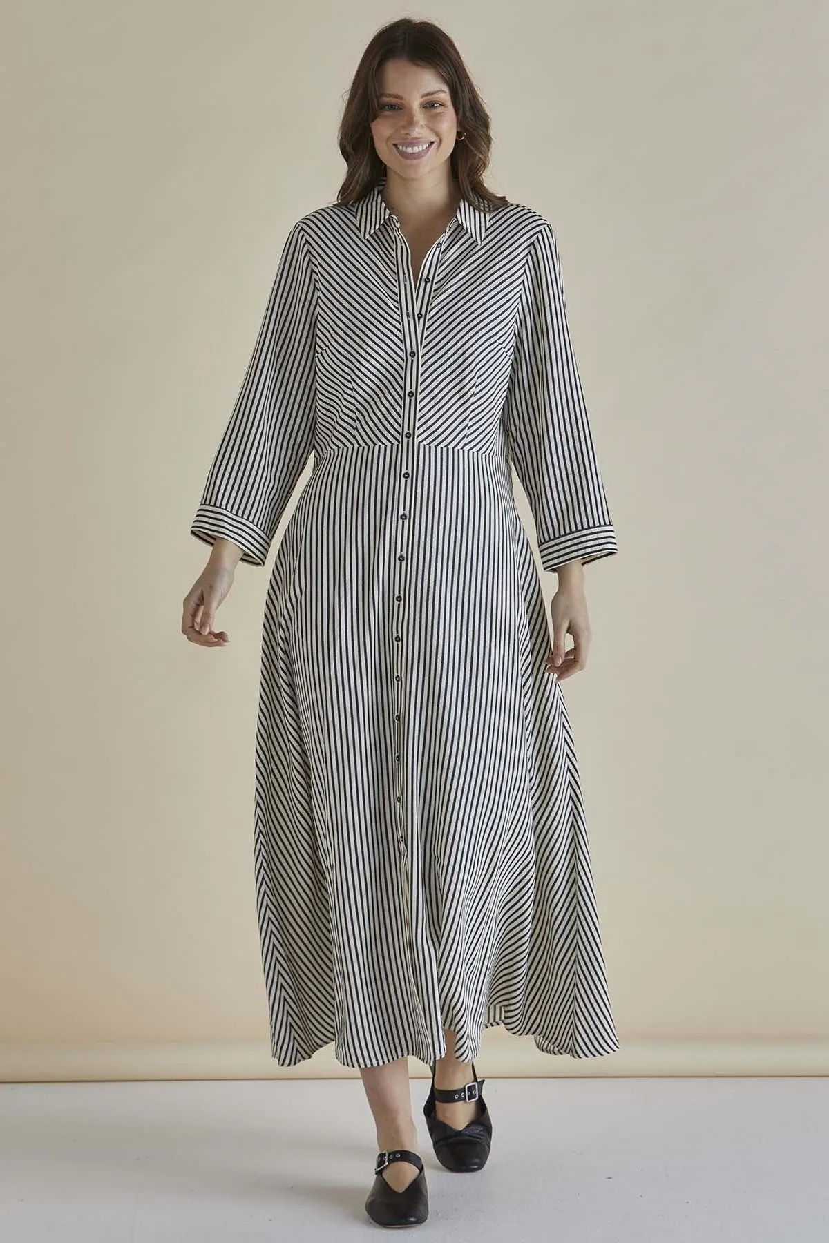 Betty Basics Crinkle Dress Black/White Stripe