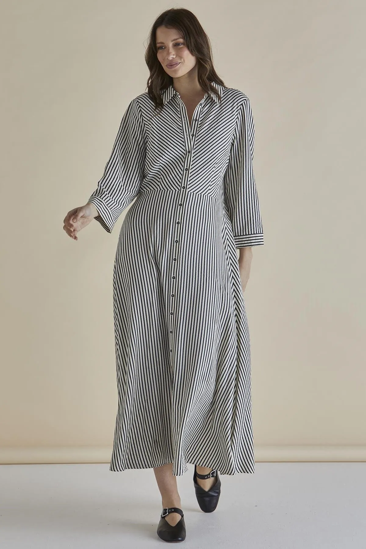 Betty Basics Crinkle Dress Black/White Stripe