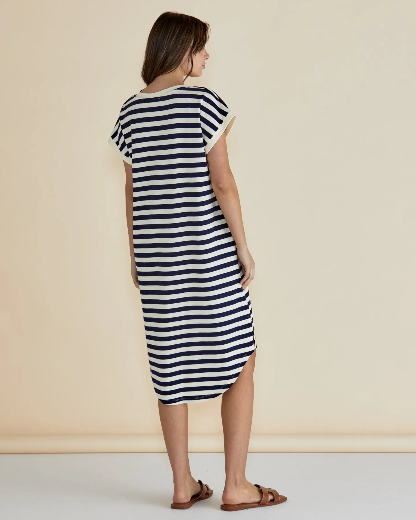 Betty Basics Jolene T-Shirt Dress Navy Cream Stripe