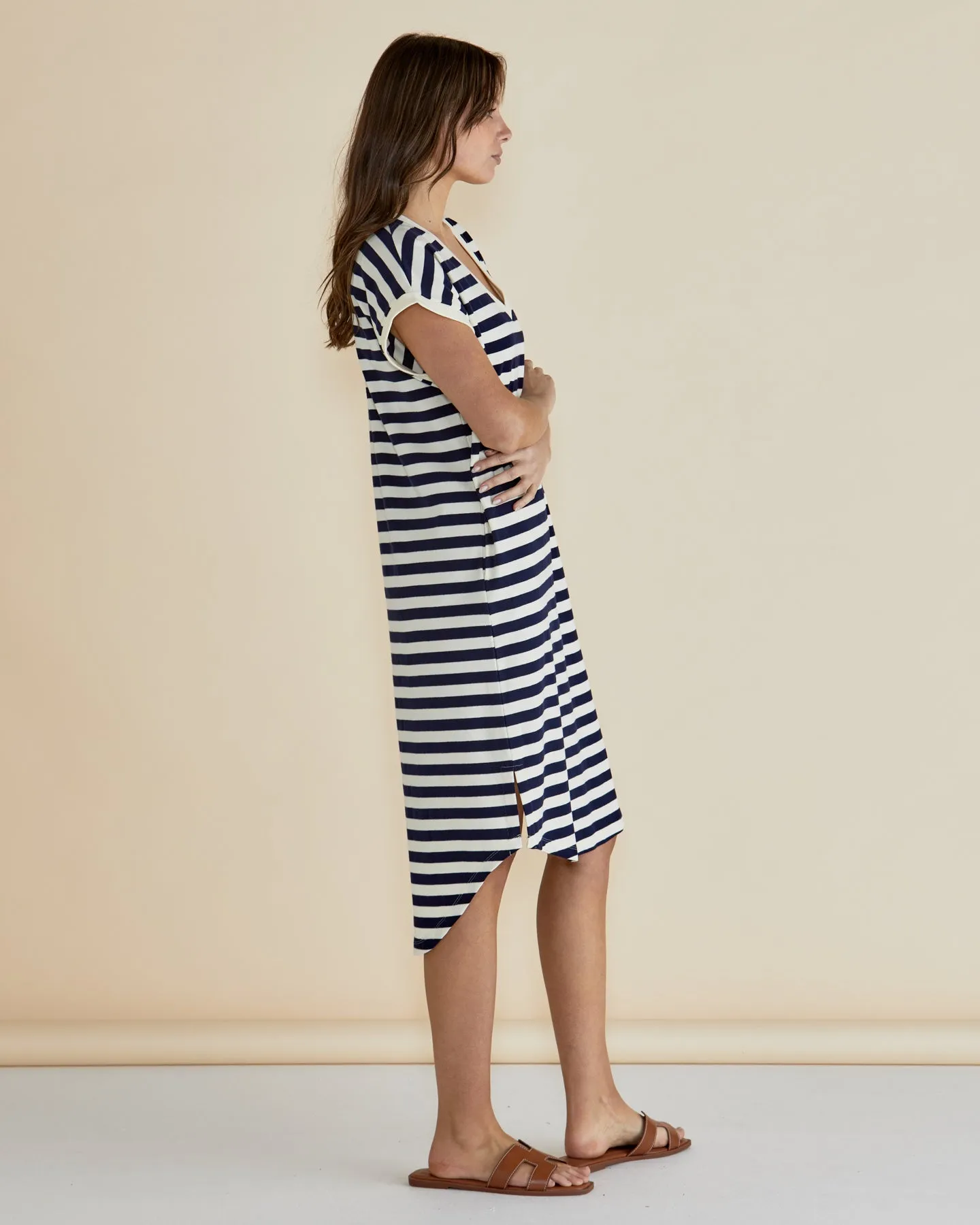 Betty Basics Jolene T-Shirt Dress Navy Cream Stripe