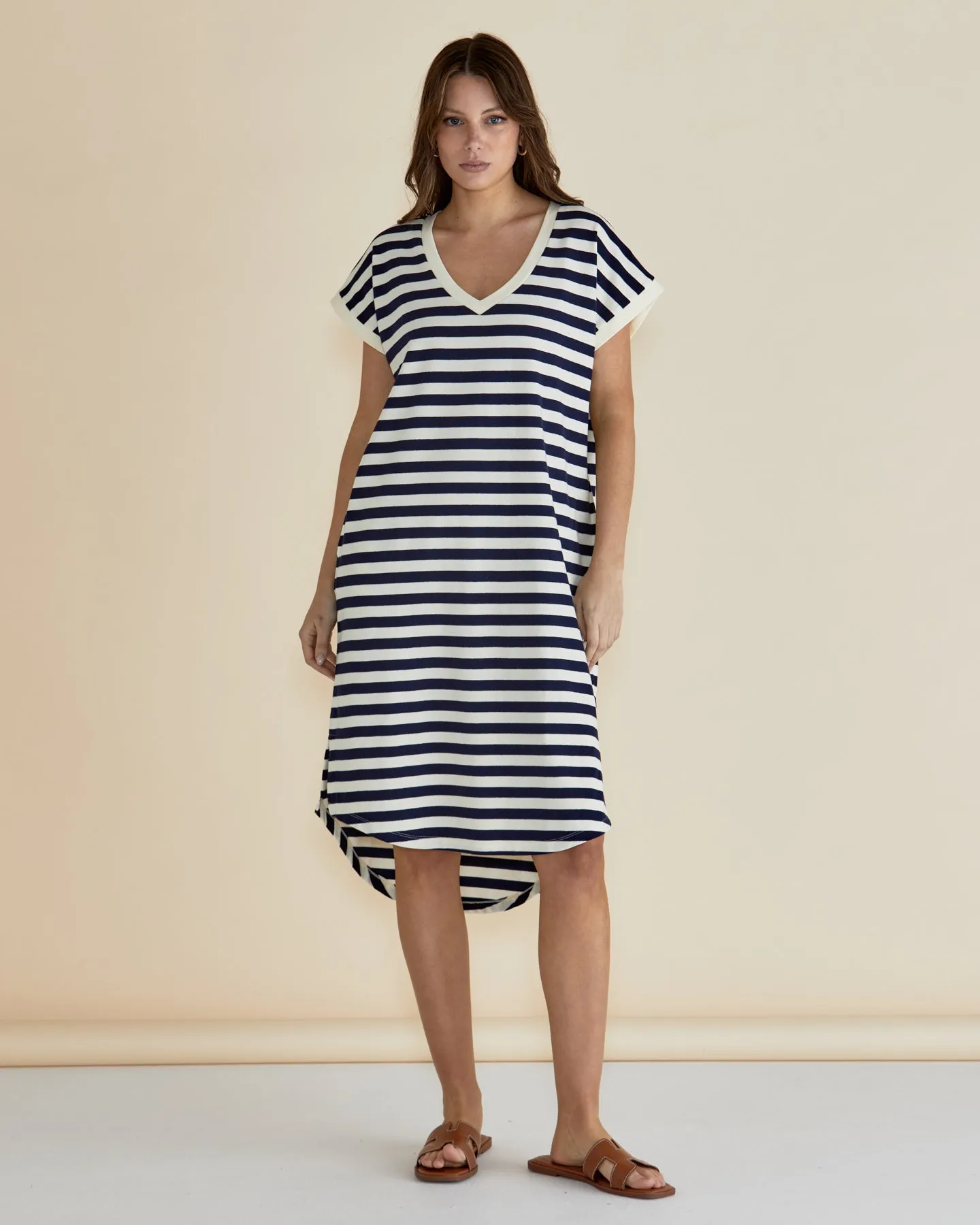 Betty Basics Jolene T-Shirt Dress Navy Cream Stripe