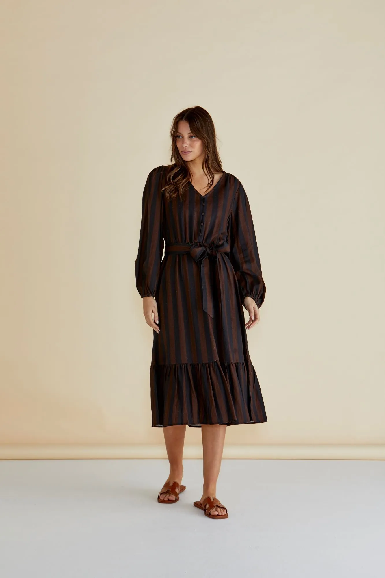 Betty Basics Melissa Dress Chocolate Stripe