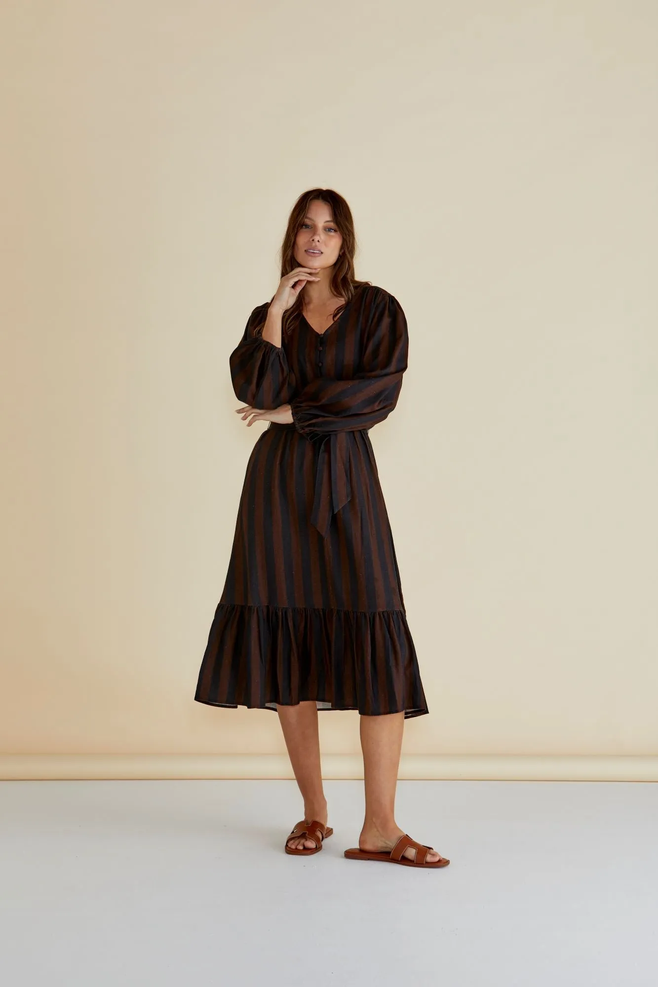 Betty Basics Melissa Dress Chocolate Stripe