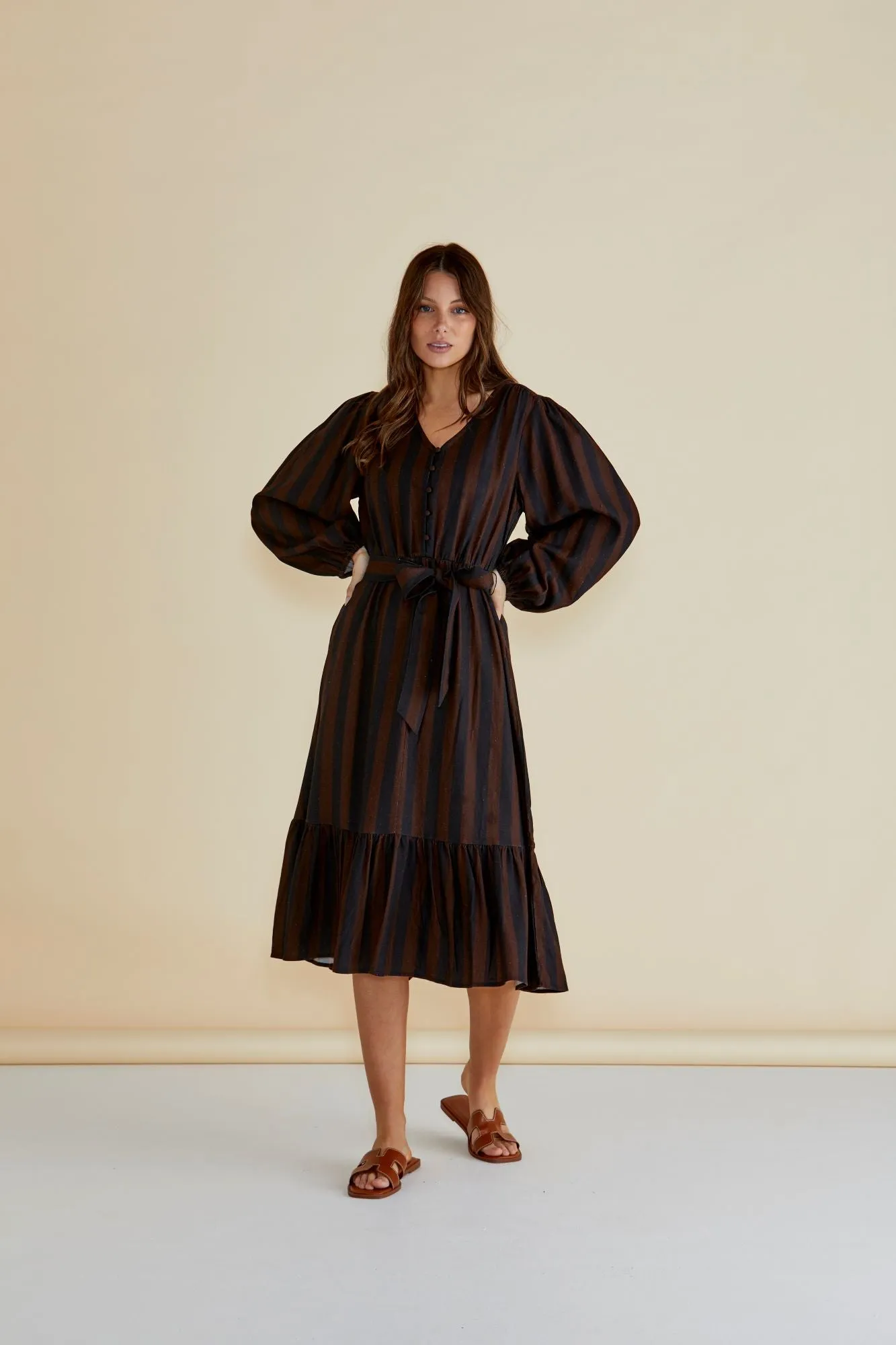 Betty Basics Melissa Dress Chocolate Stripe