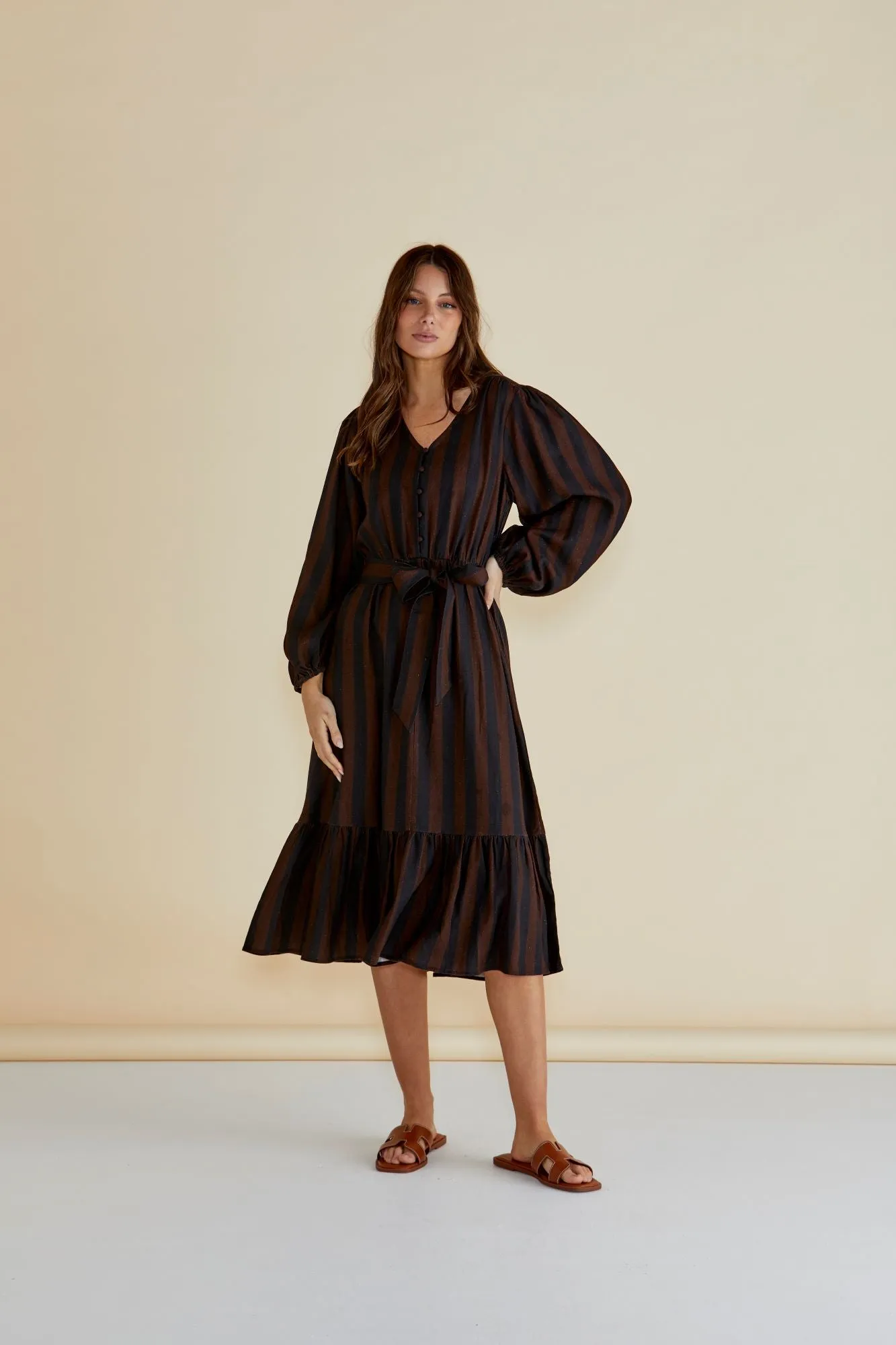 Betty Basics Melissa Dress Chocolate Stripe