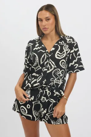 Black Abstract Relaxed Shirt Short Sleeve