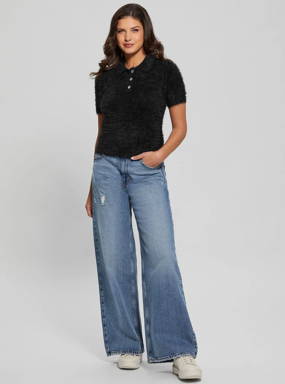 Black Coraline Knit Polo Top