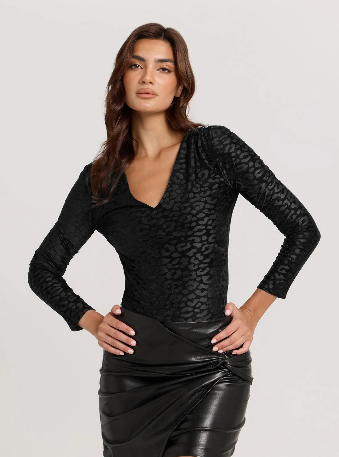 Black Elizabeth V-Neck Bodysuit