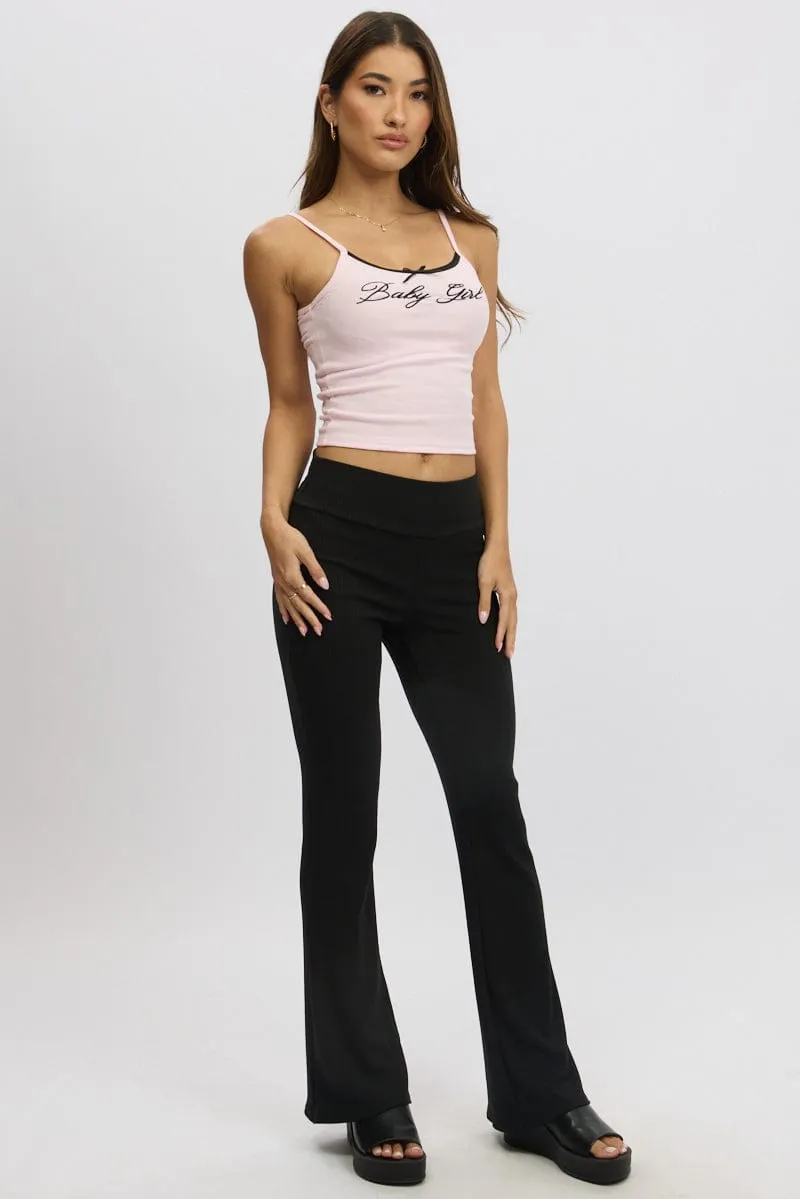 Black Fold Back Flare Leg Pants