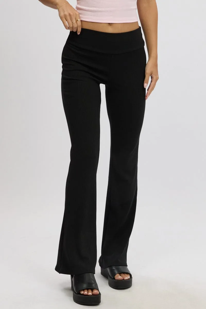 Black Fold Back Flare Leg Pants