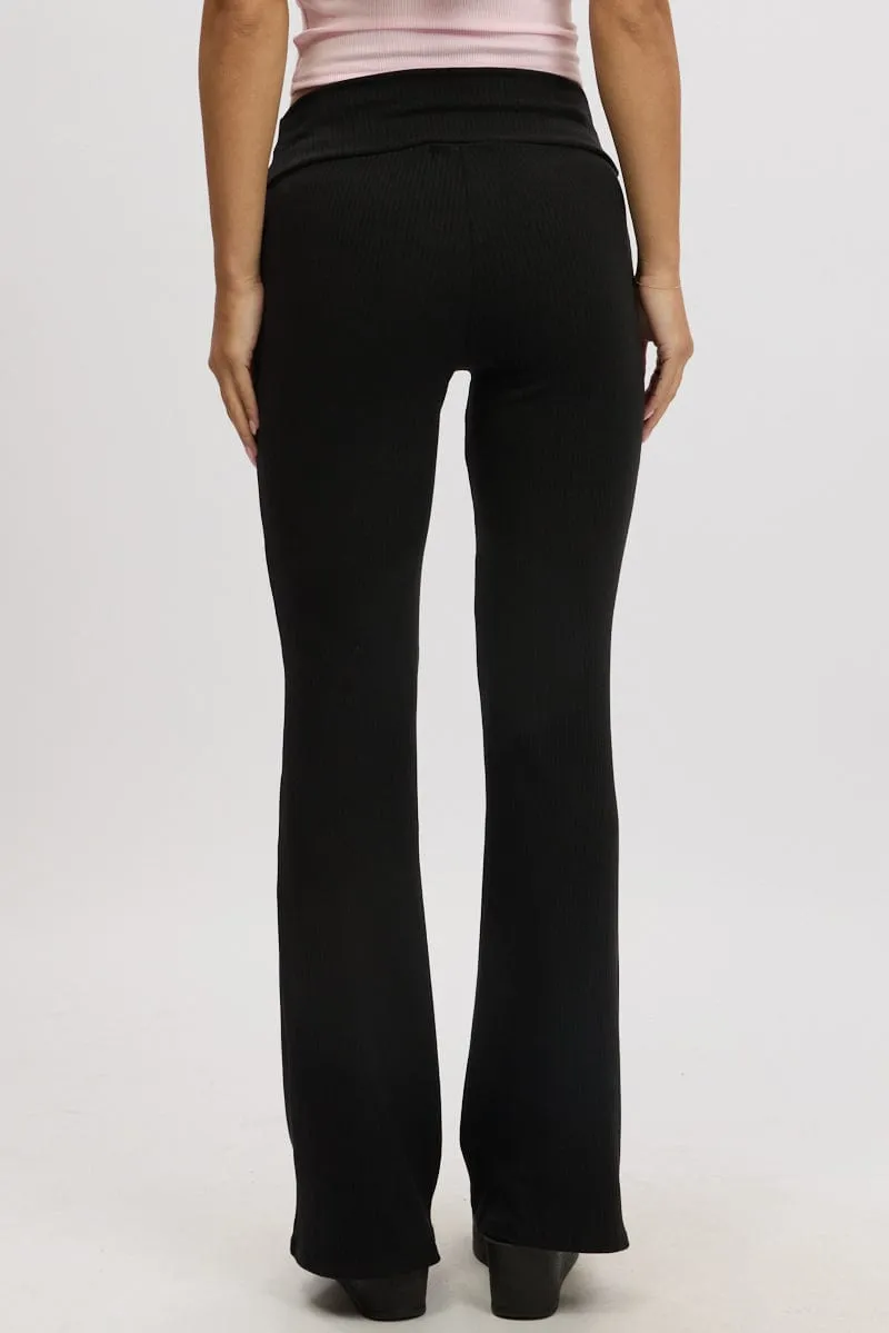 Black Fold Back Flare Leg Pants