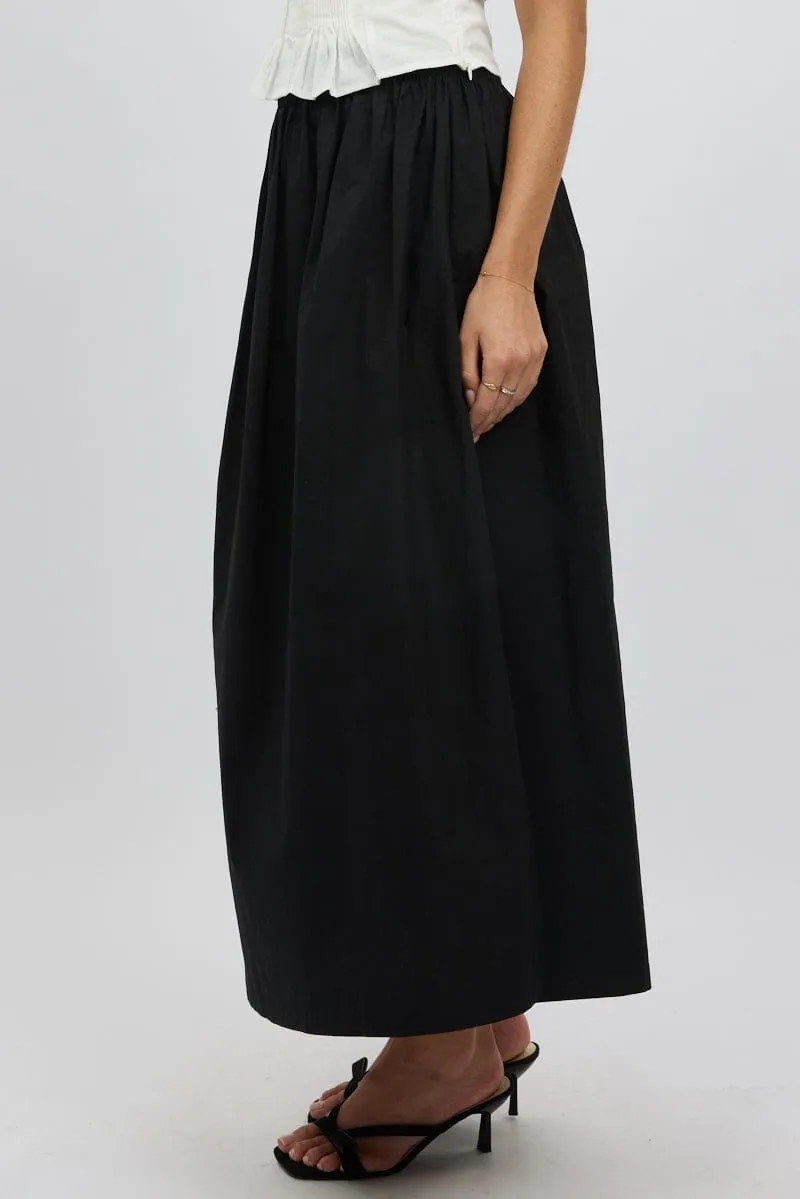 Black Maxi Skirt Shirred Waist Relaxed Fit