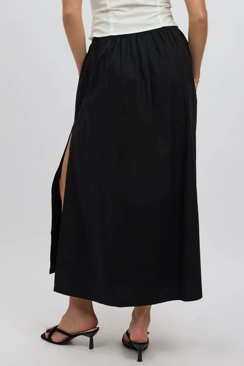 Black Maxi Skirt Shirred Waist Relaxed Fit