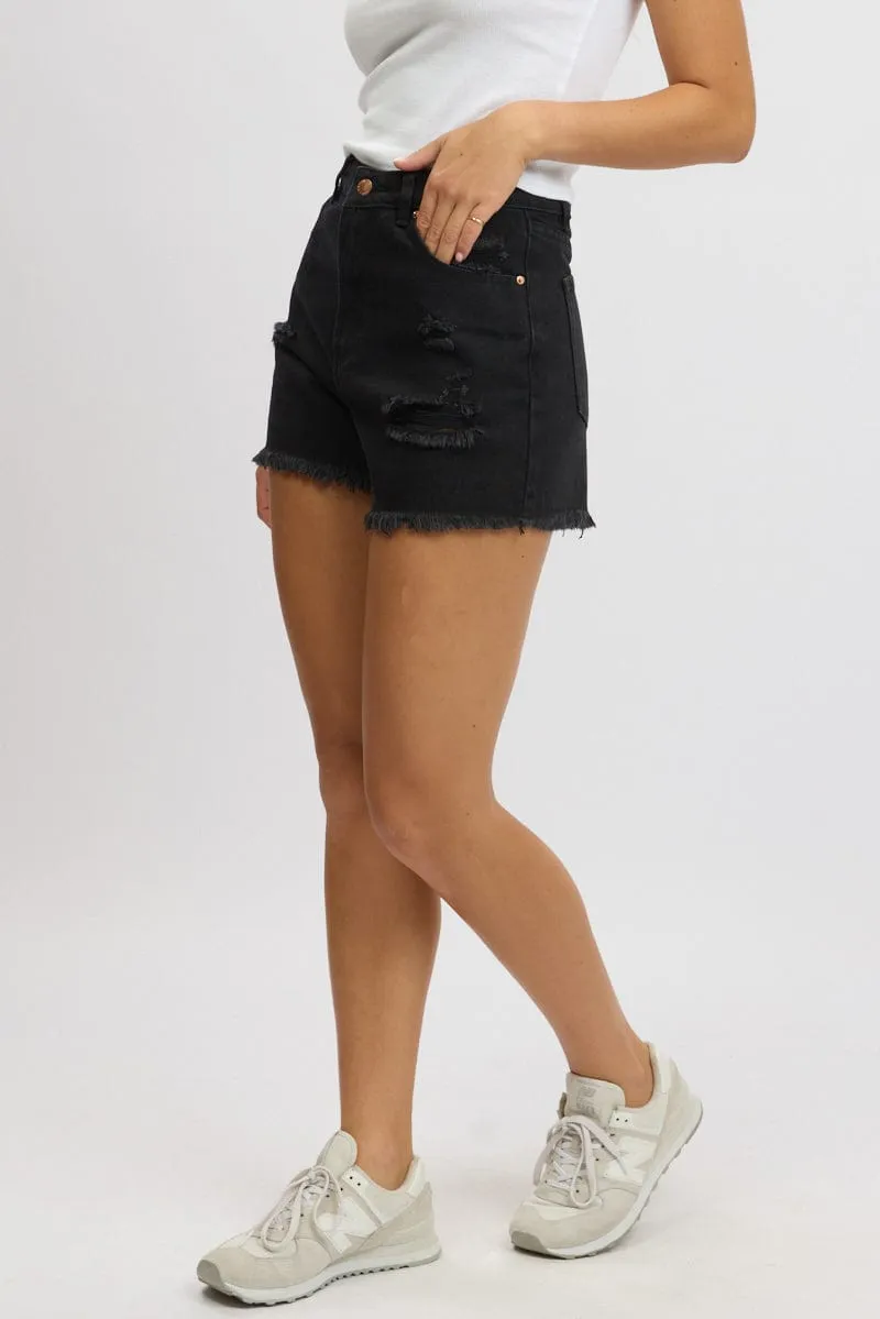Black Relaxed Short High Rise