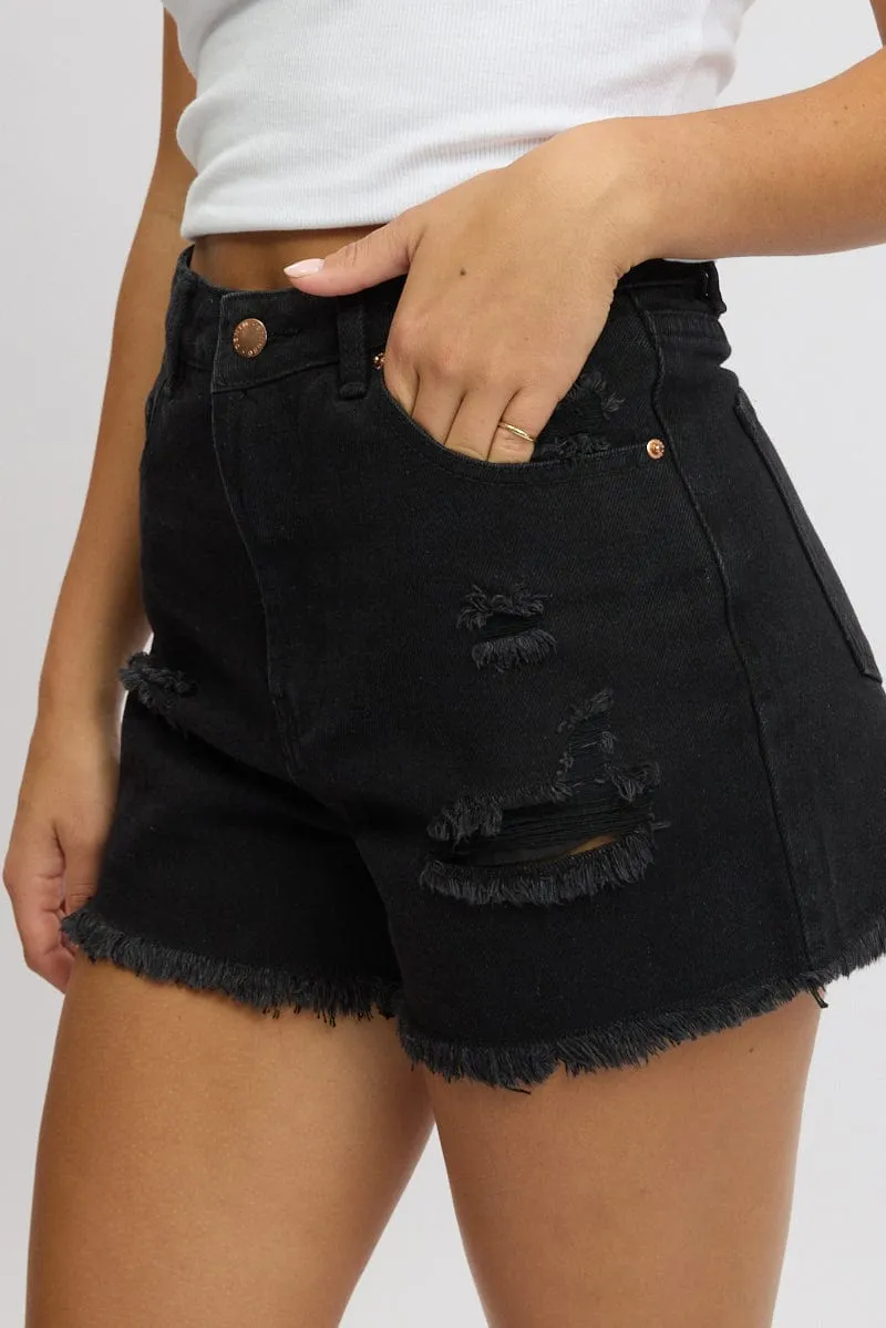 Black Relaxed Short High Rise