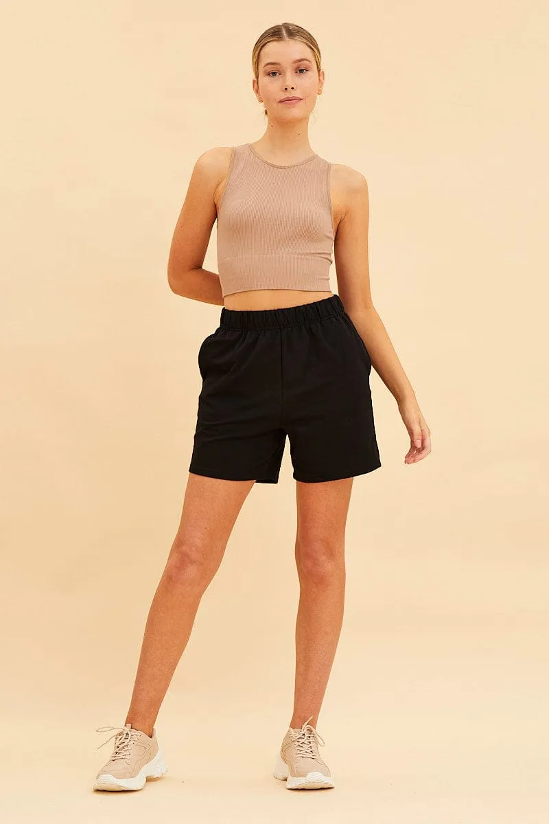 Black Relaxed Short Pull On Cotton Terry Stretch