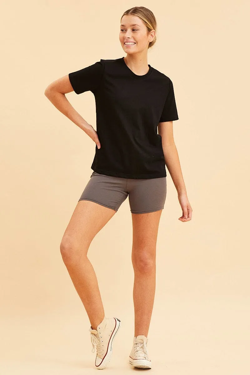 Black Relaxed T-Shirt Heavy Cotton Crew Neck