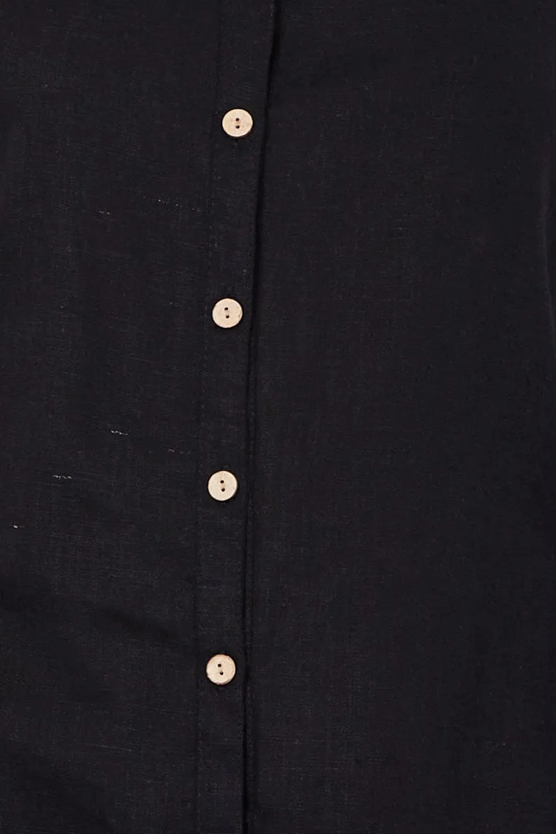 Black Relaxed Top Short Sleeve Linen