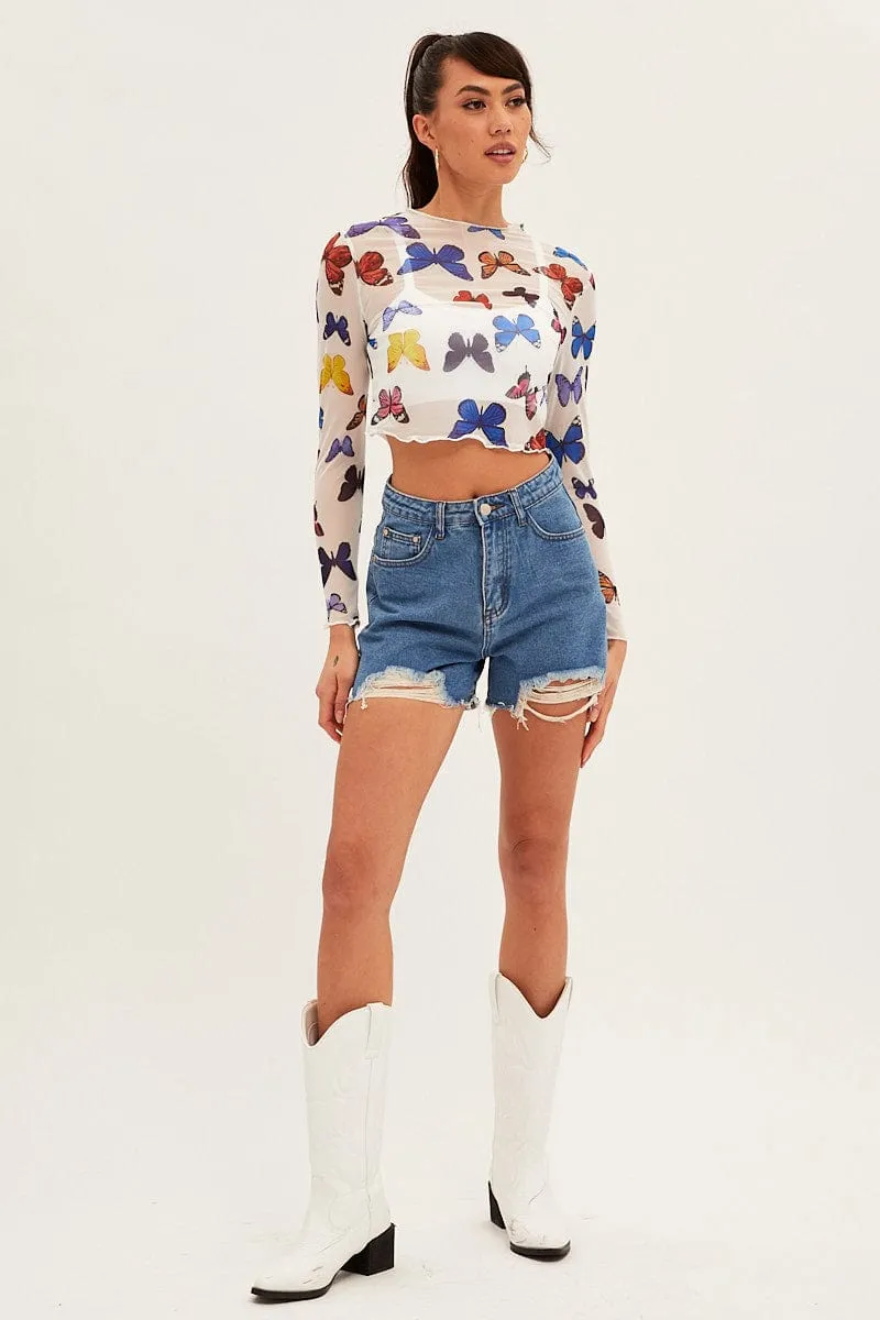 Blue Relaxed Denim Shorts High Rise