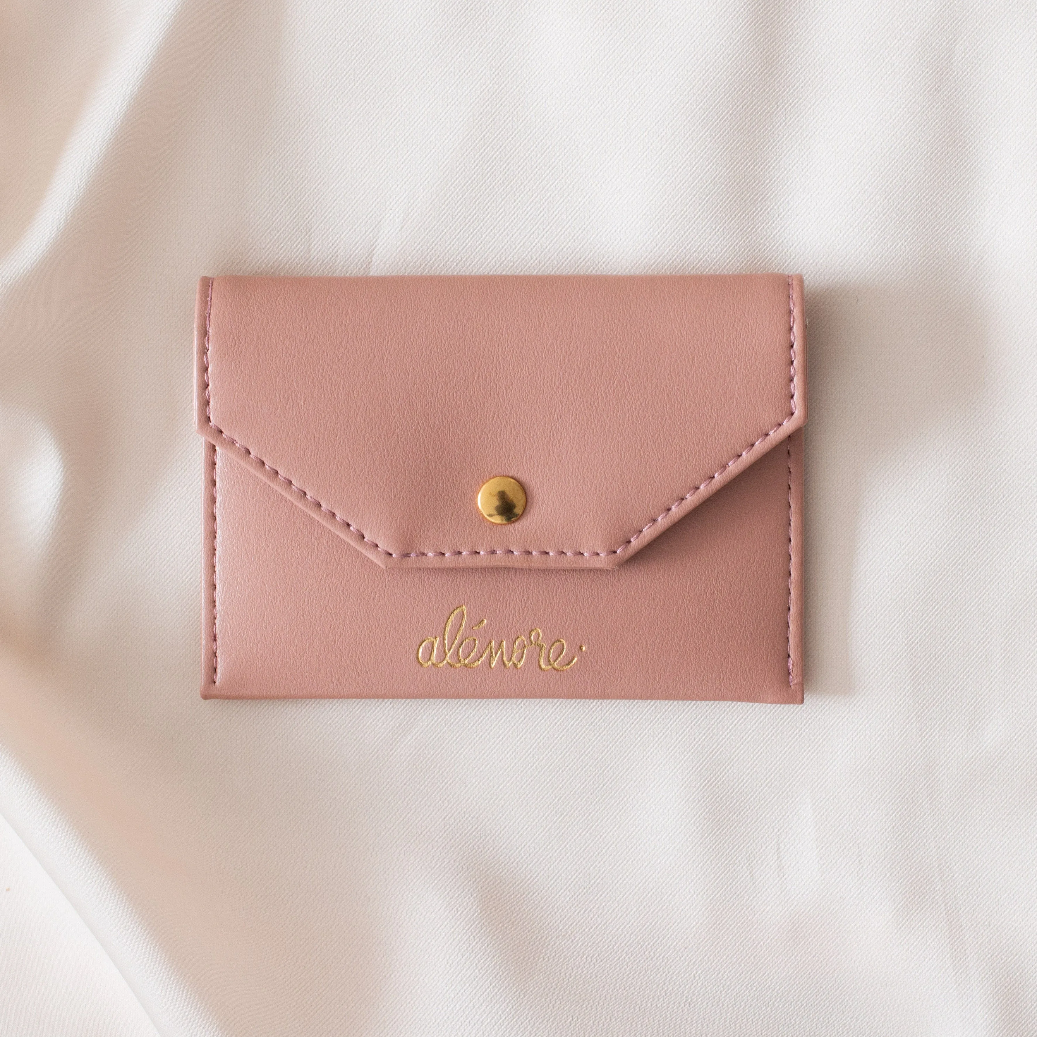 Bouton Golden Vegan Apple Leather Card Holder | Old Pink