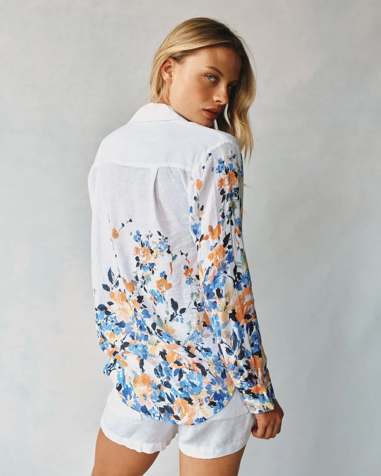 Boyfriend Button Down - Floral Border Print