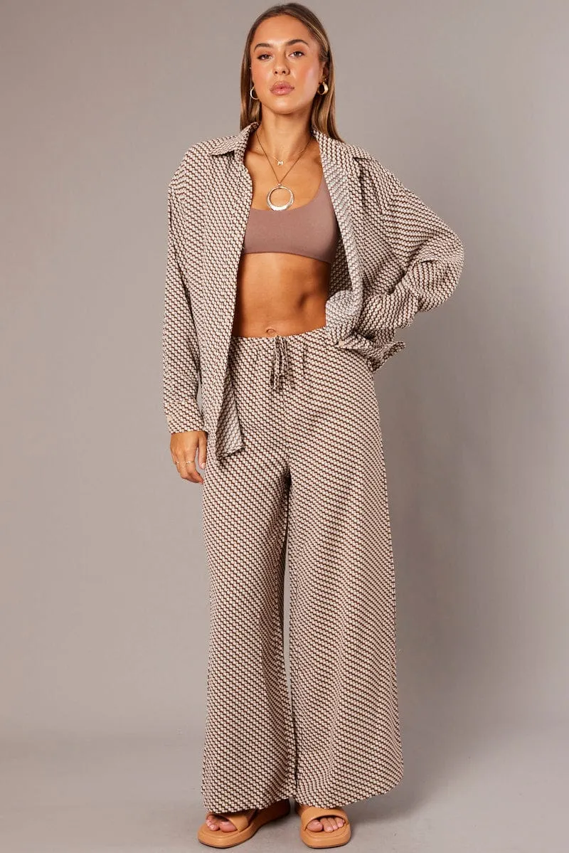 Brown Geo Relaxed Shirt Long Sleeve