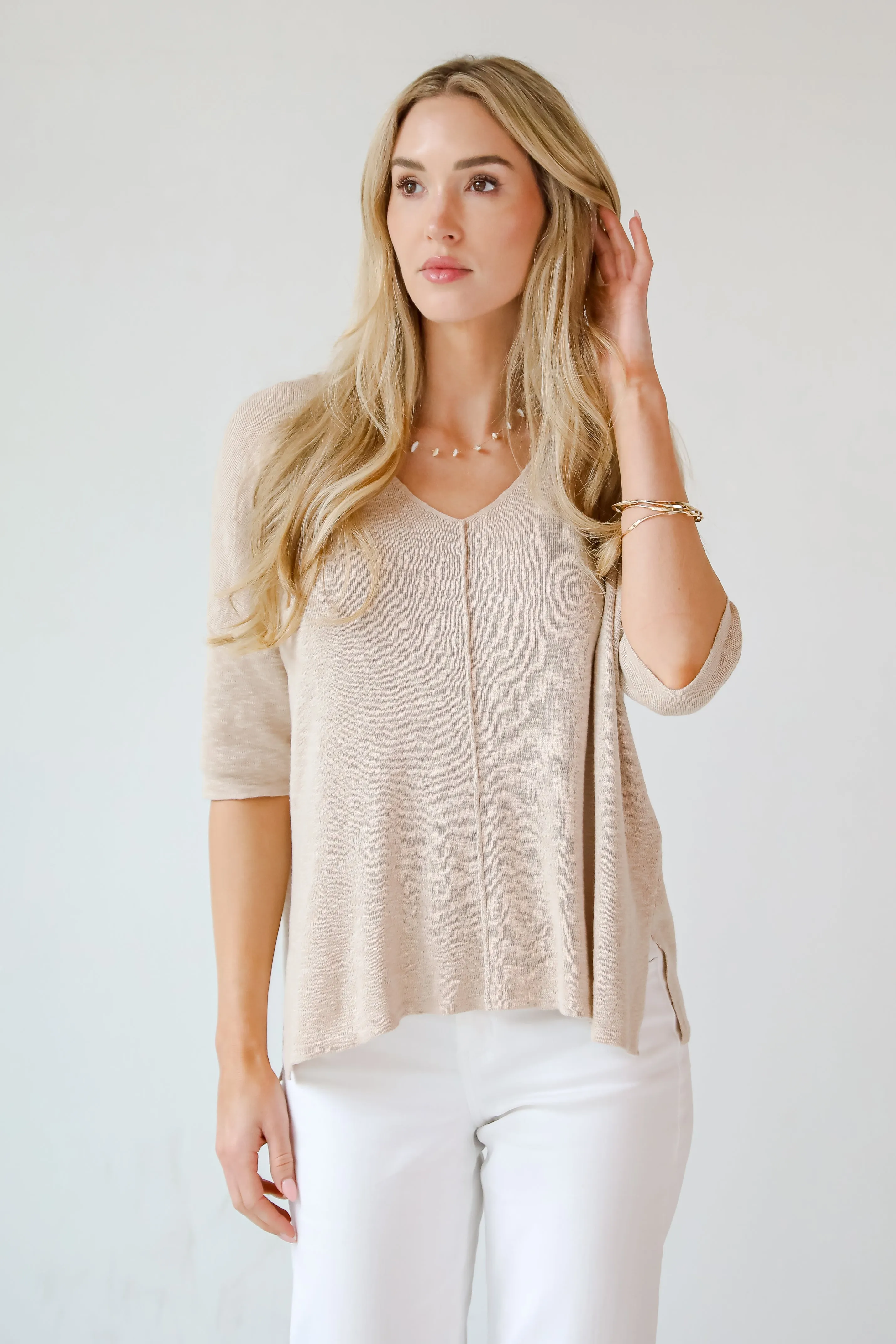 Casual Nature Taupe Lightweight Knit Top