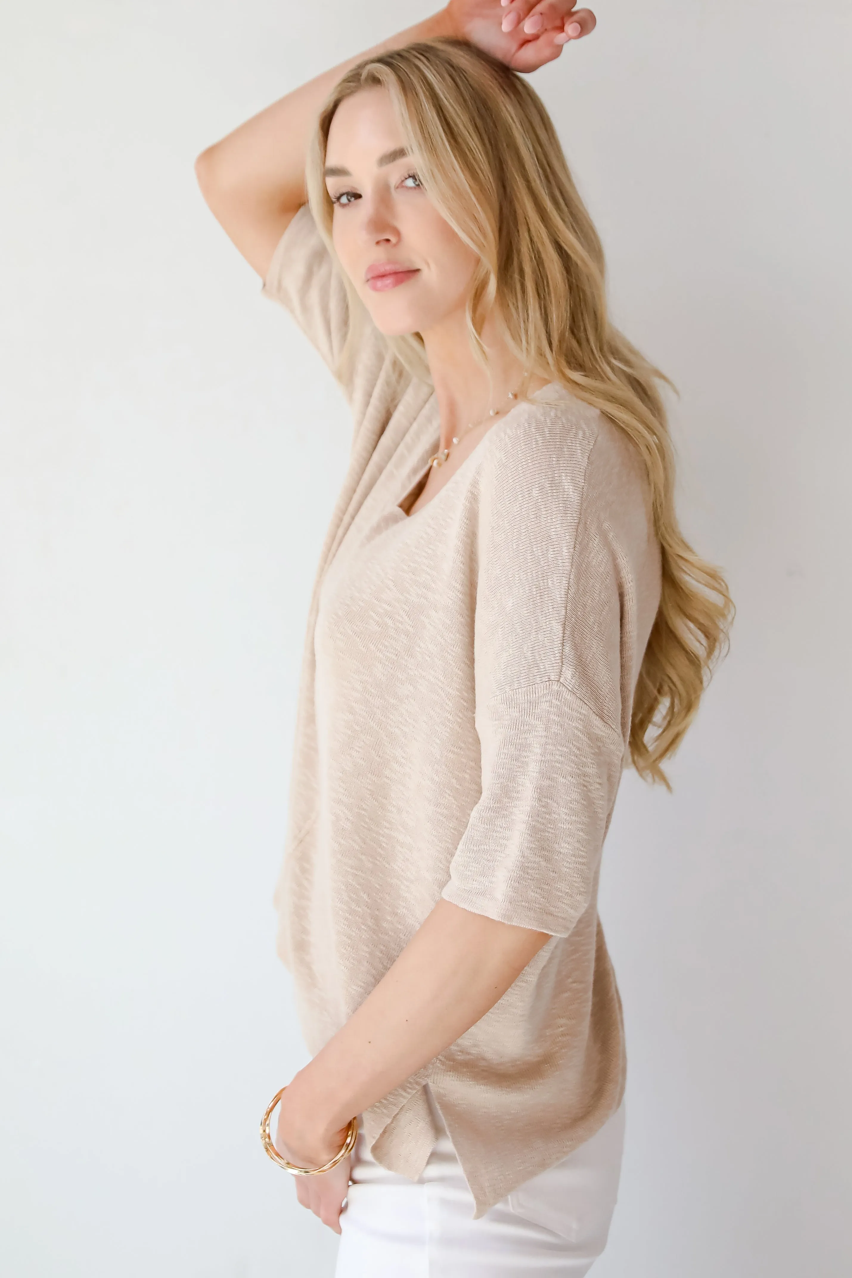 Casual Nature Taupe Lightweight Knit Top