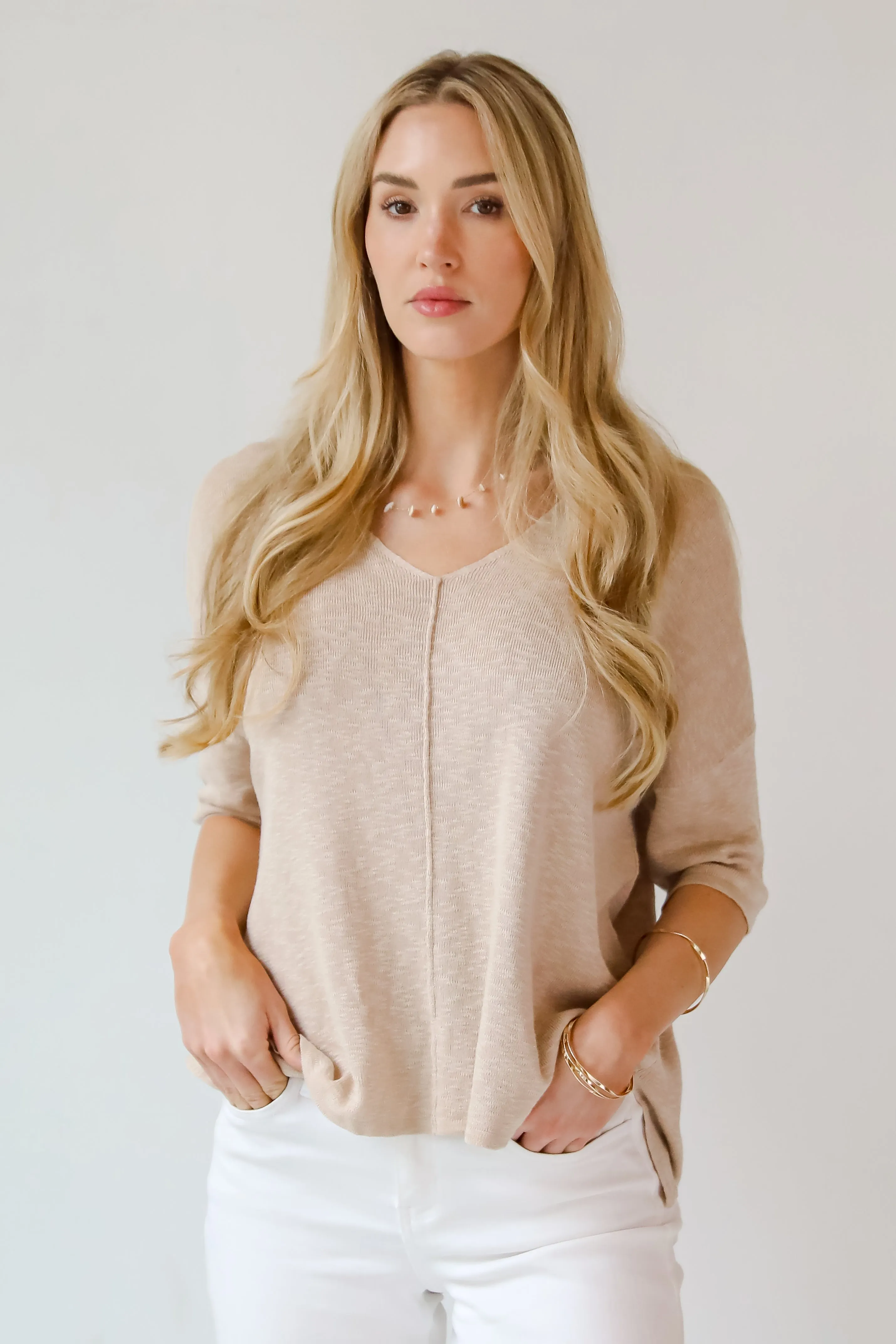 Casual Nature Taupe Lightweight Knit Top