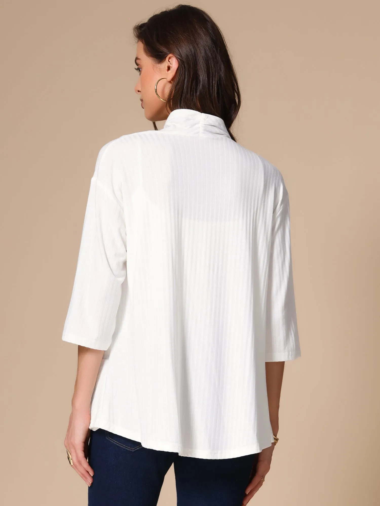 Casual Open Front Lightweight 3/4 Sleeve Irregular Hem Cardigants