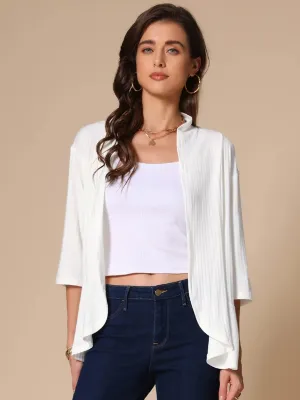Casual Open Front Lightweight 3/4 Sleeve Irregular Hem Cardigants