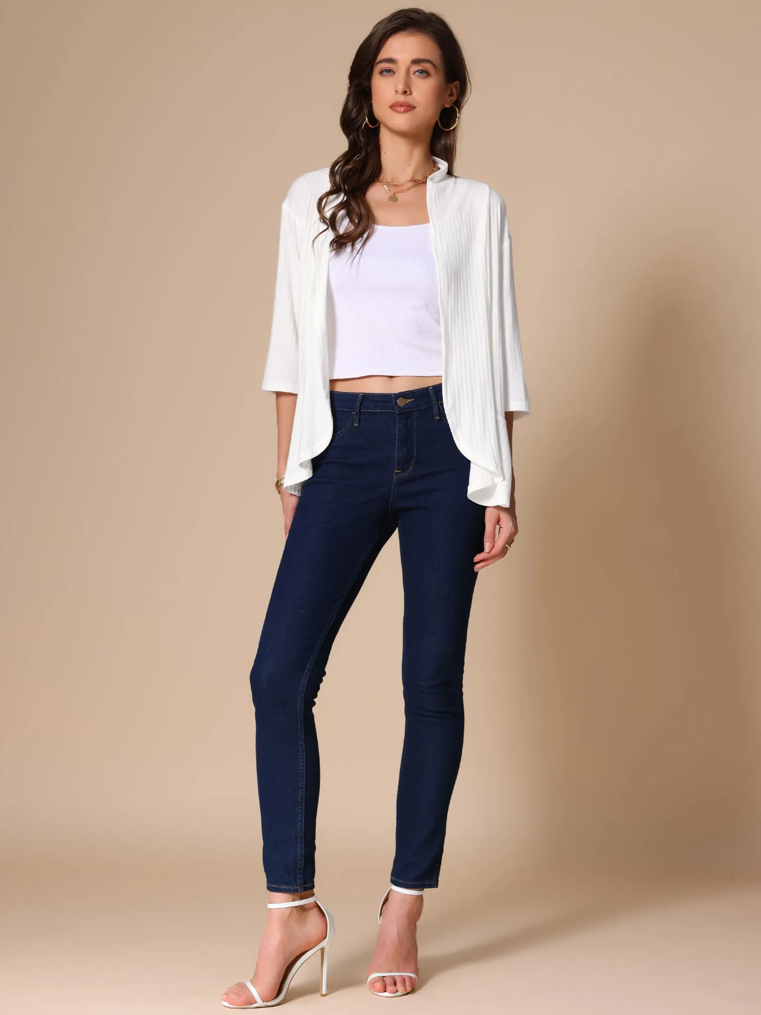 Casual Open Front Lightweight 3/4 Sleeve Irregular Hem Cardigants