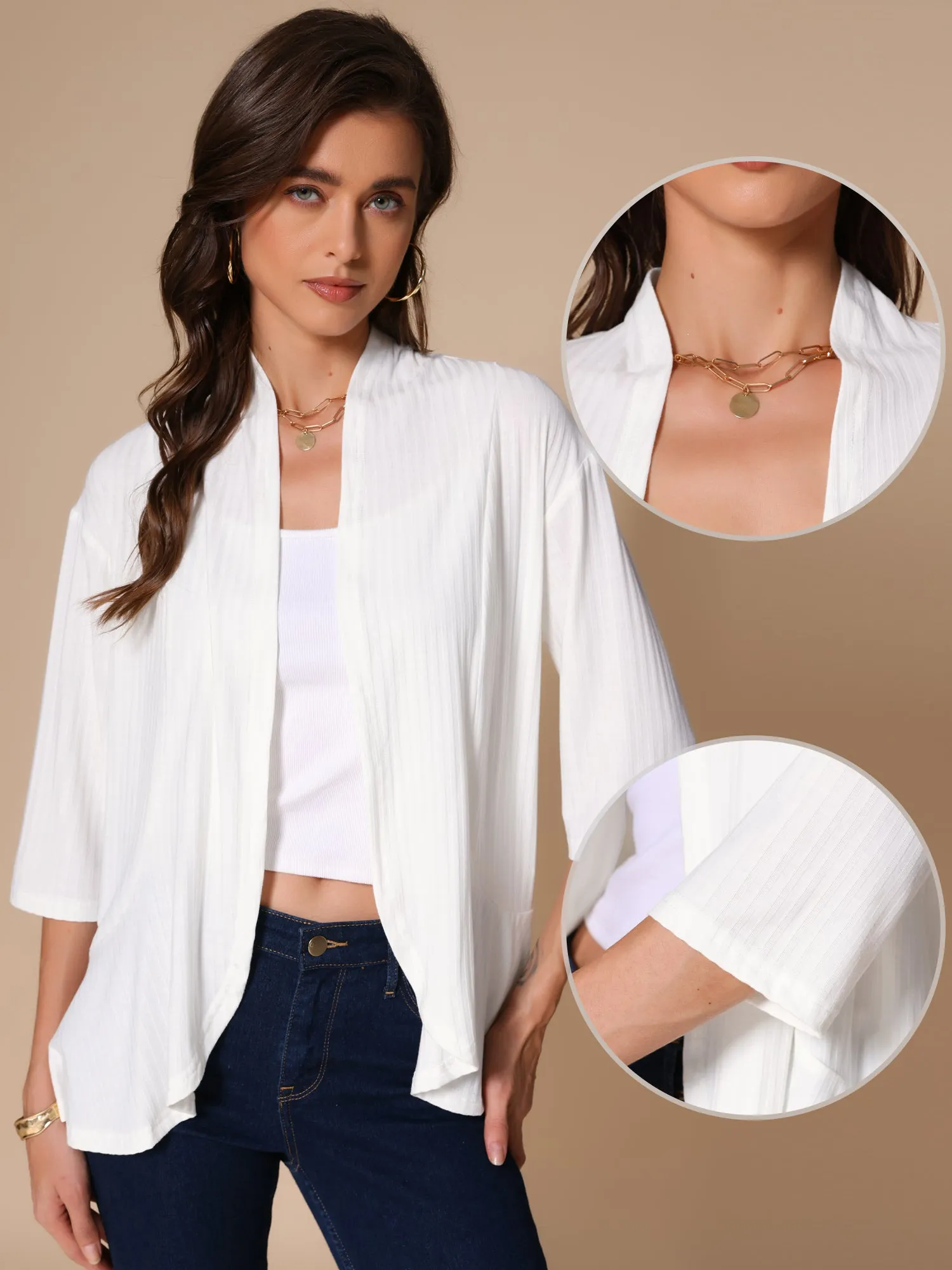 Casual Open Front Lightweight 3/4 Sleeve Irregular Hem Cardigants