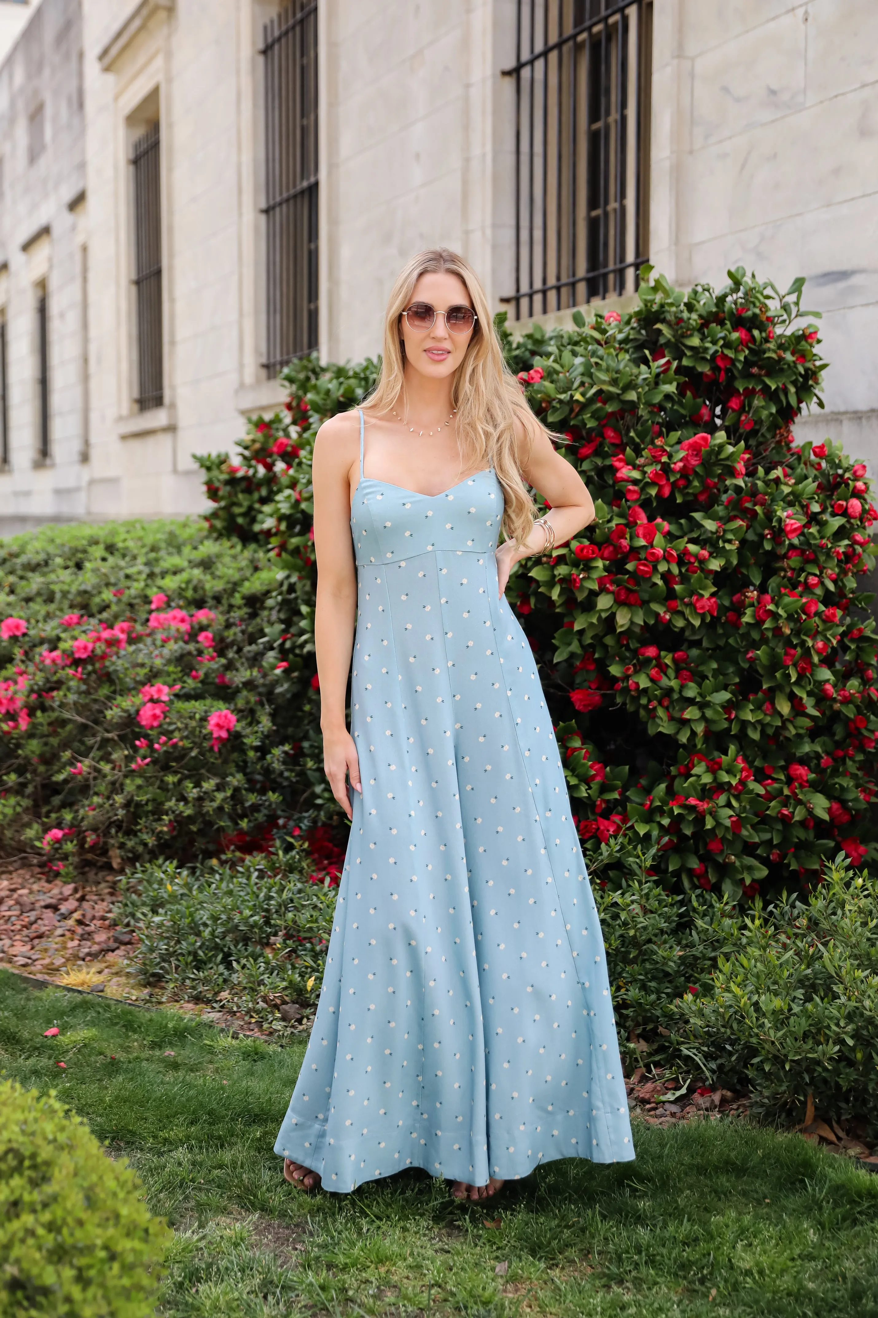 Cheerful Season Denim Floral Wide Leg Jumpsuit