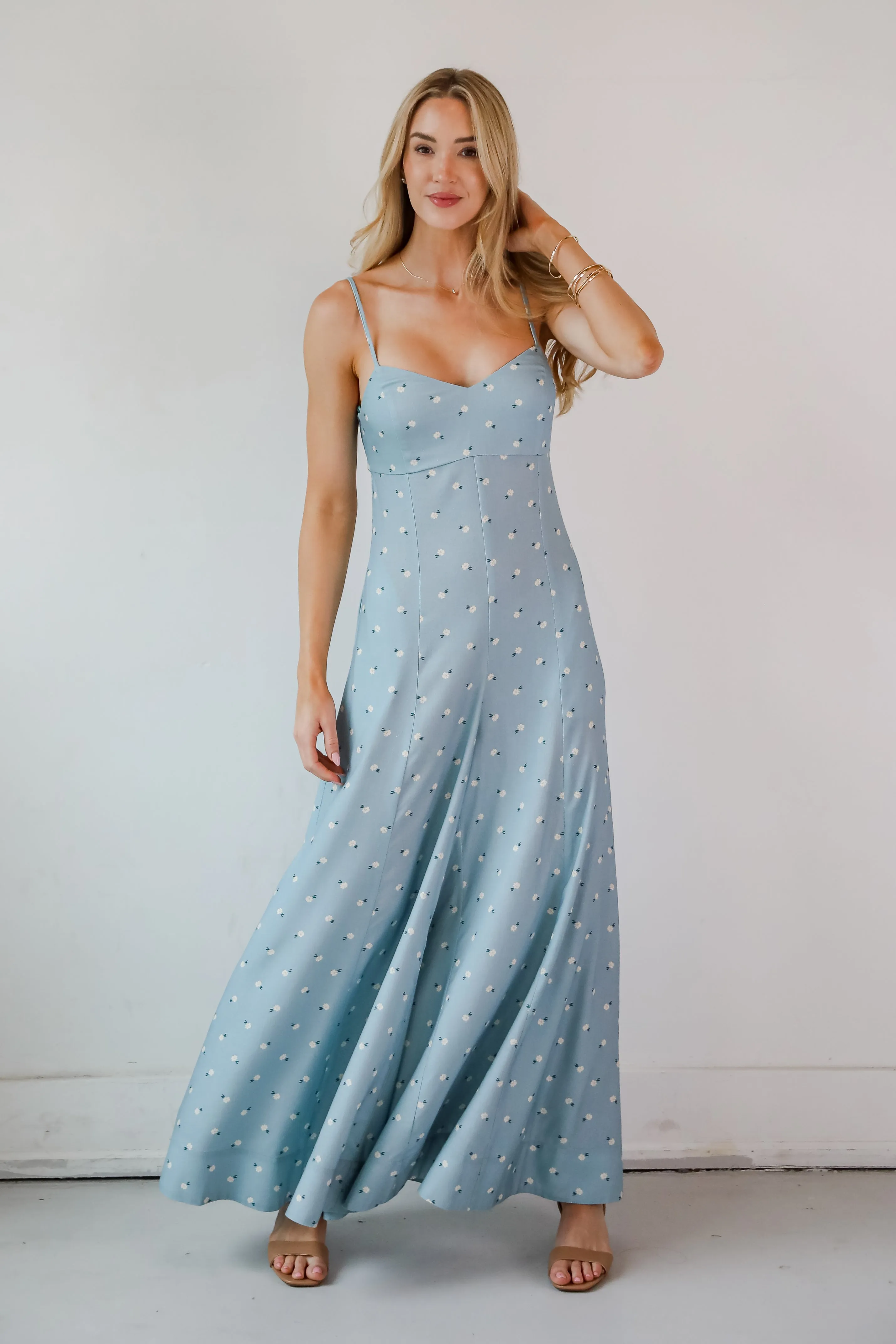 Cheerful Season Denim Floral Wide Leg Jumpsuit