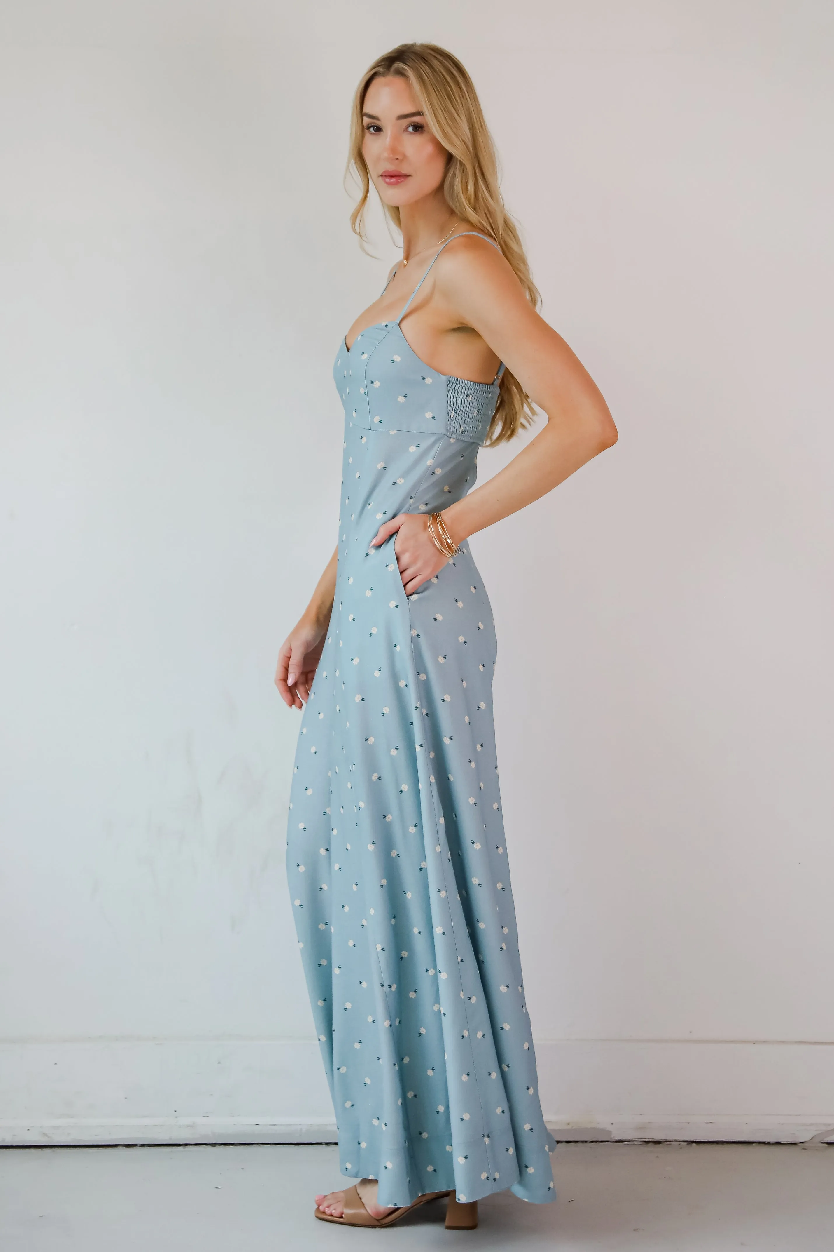 Cheerful Season Denim Floral Wide Leg Jumpsuit