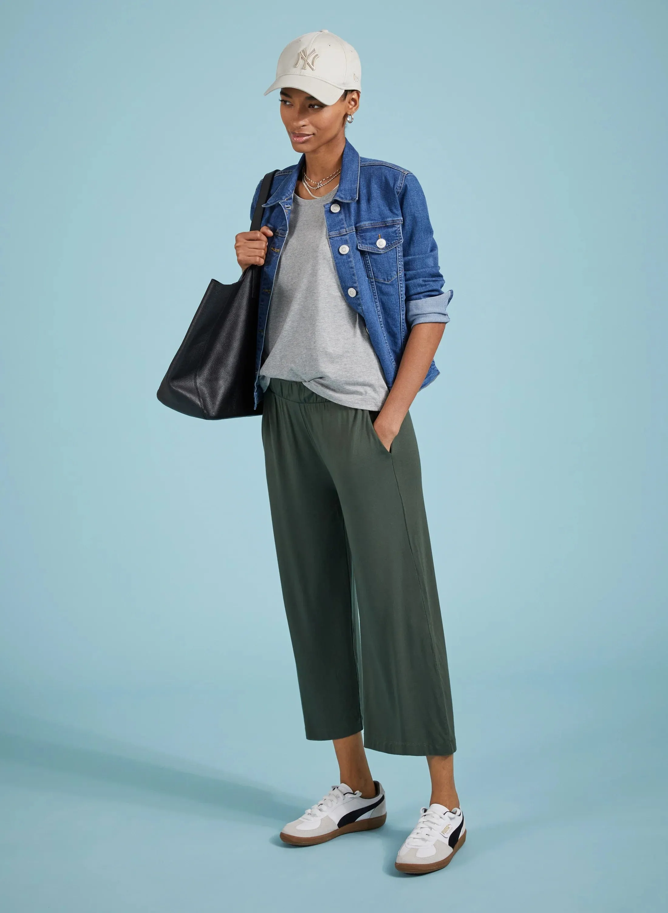 Cropped LENZING™ ECOVERO™ Palazzo Trousers | Deep Khaki