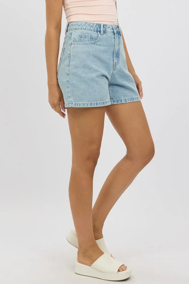 Denim Relaxed Shorts Mid Rise Bow Tie