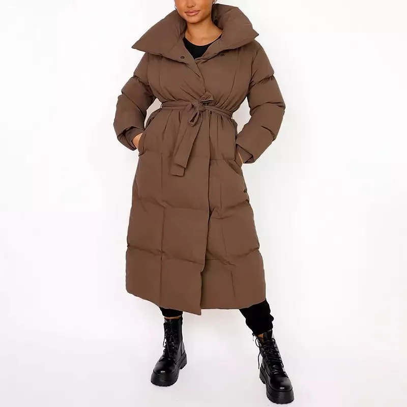 Elegant Tie Belt Long Cotton Jackets