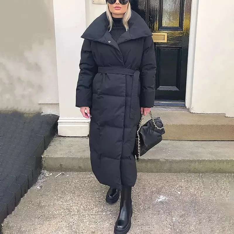 Elegant Tie Belt Long Cotton Jackets