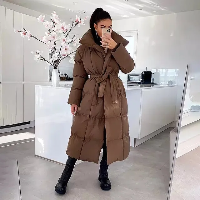 Elegant Tie Belt Long Cotton Jackets