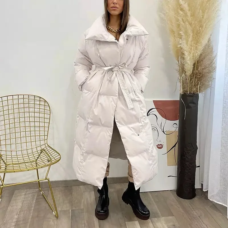 Elegant Tie Belt Long Cotton Jackets