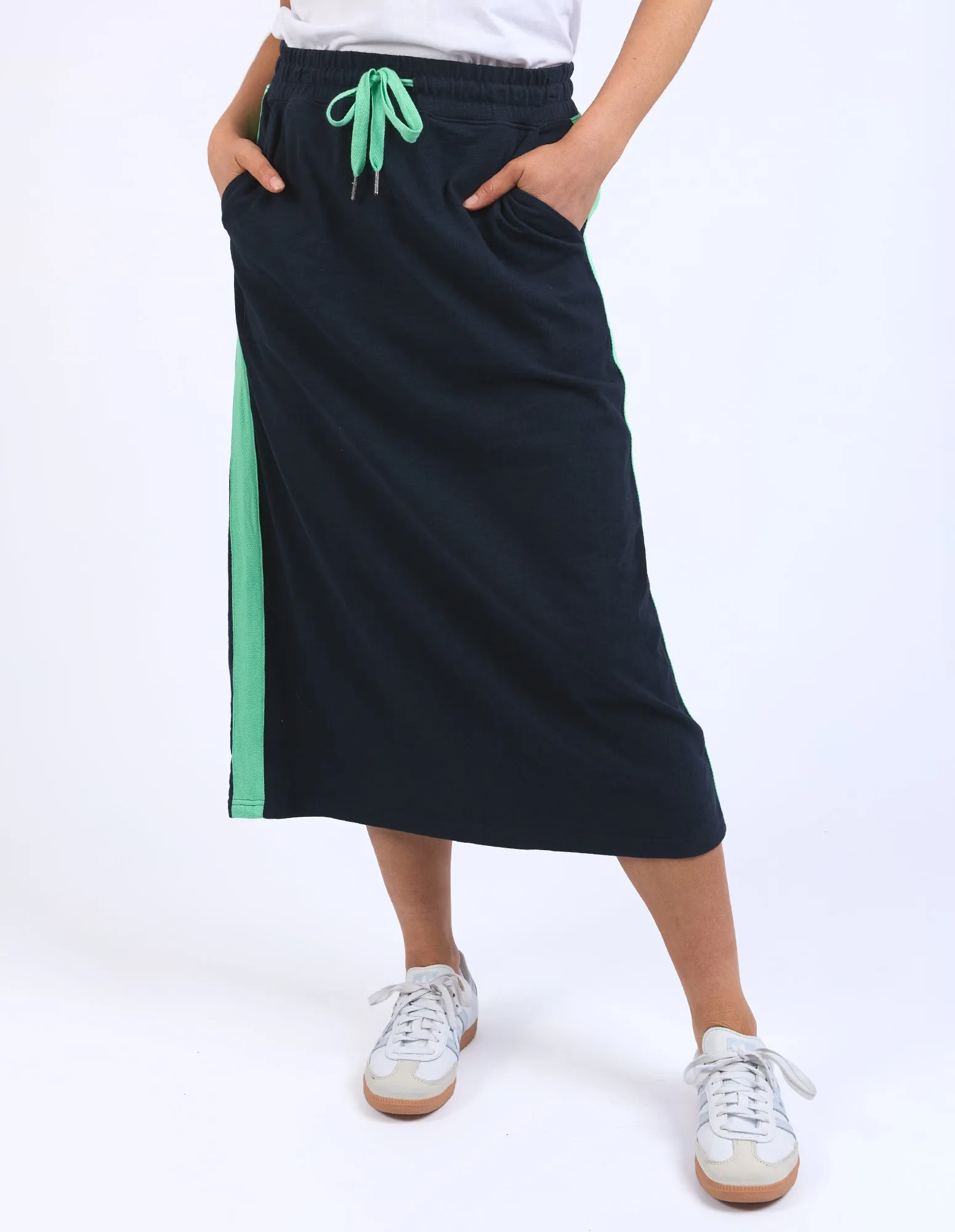 Elm Brunch Skirt Navy With Neon Green Tape
