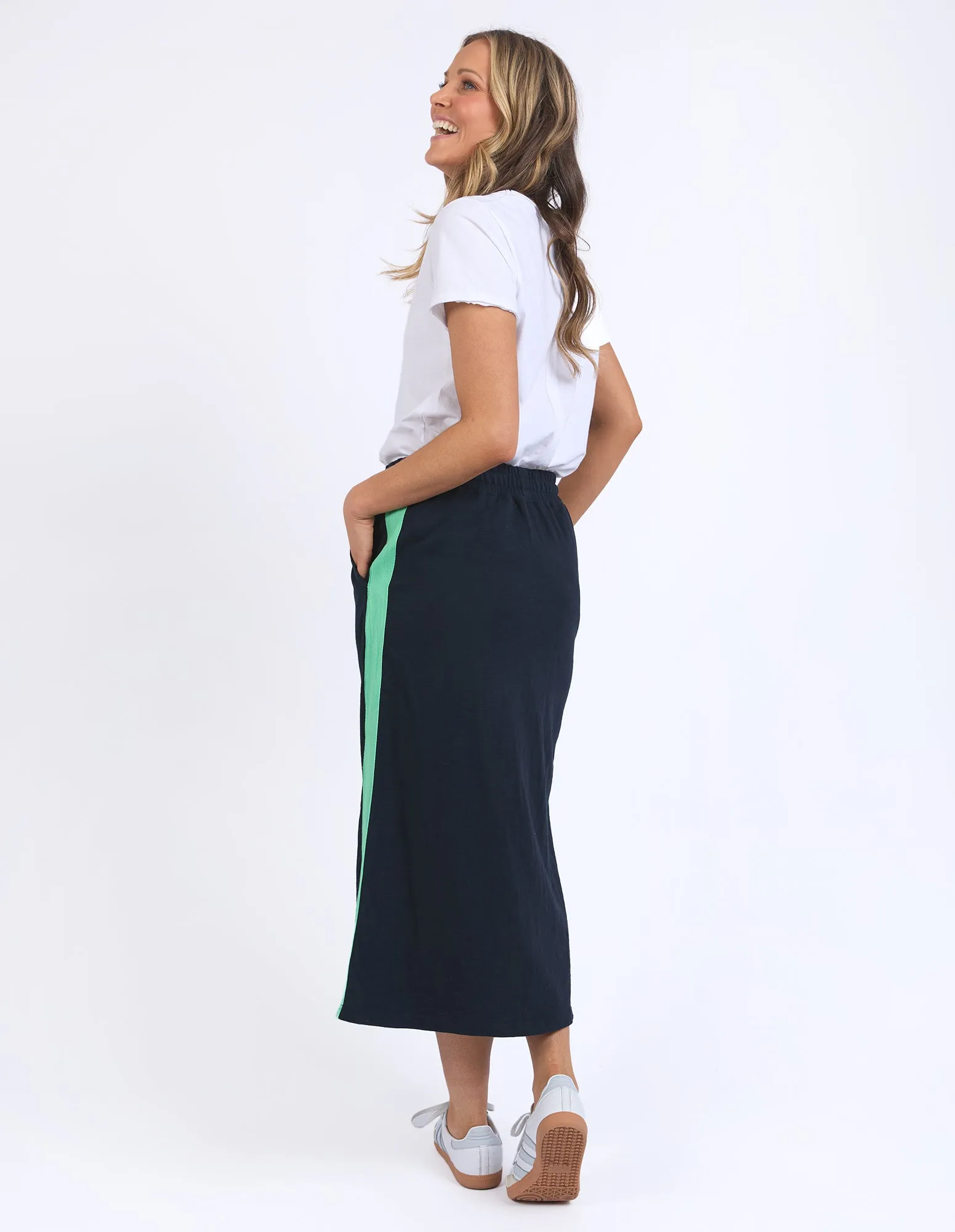 Elm Brunch Skirt Navy With Neon Green Tape